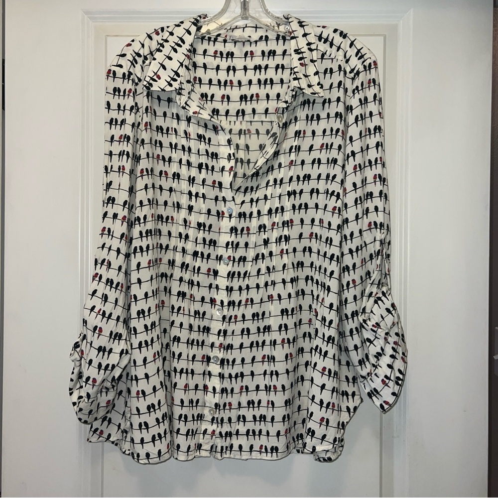 JANE AND DELANCY BIRD button up print blouse